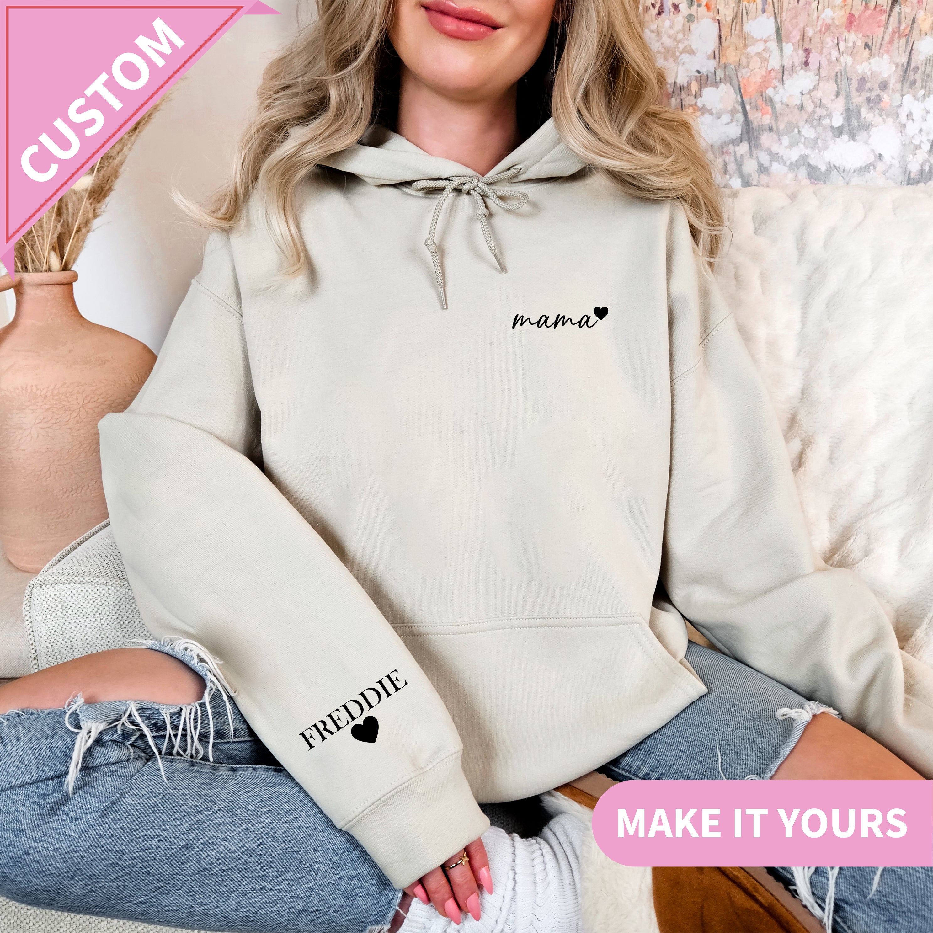 Sweat à capuche brodé personnalisé pour maman