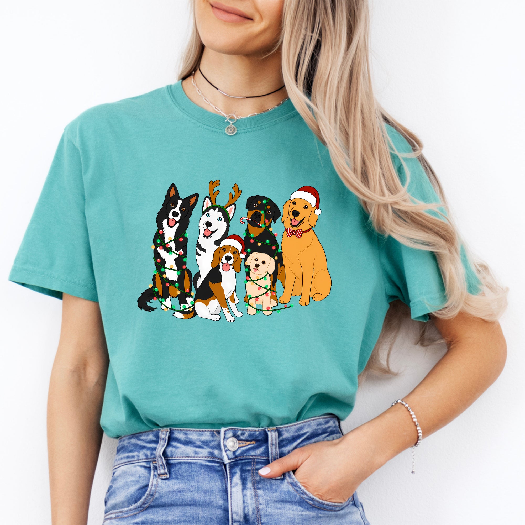 Camiseta de perros navideños adorables