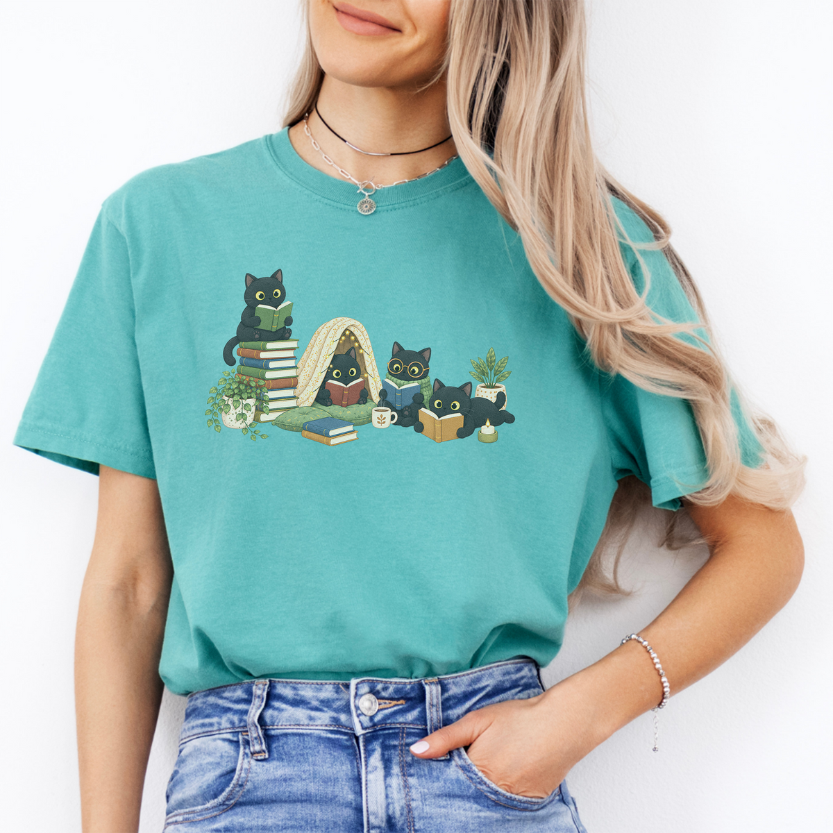 Black Cat Reading Tee