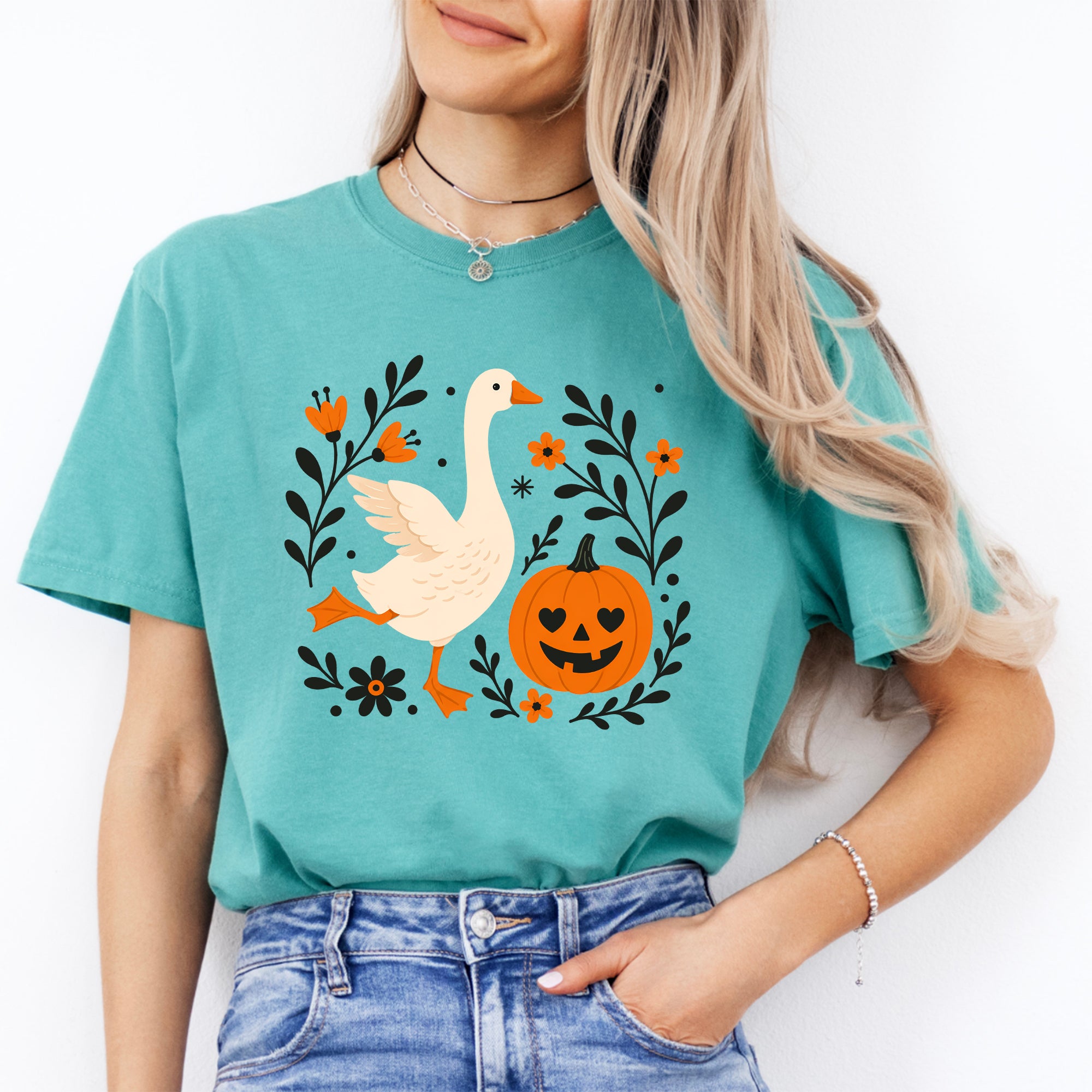 Camiseta de ganso floral otoñal