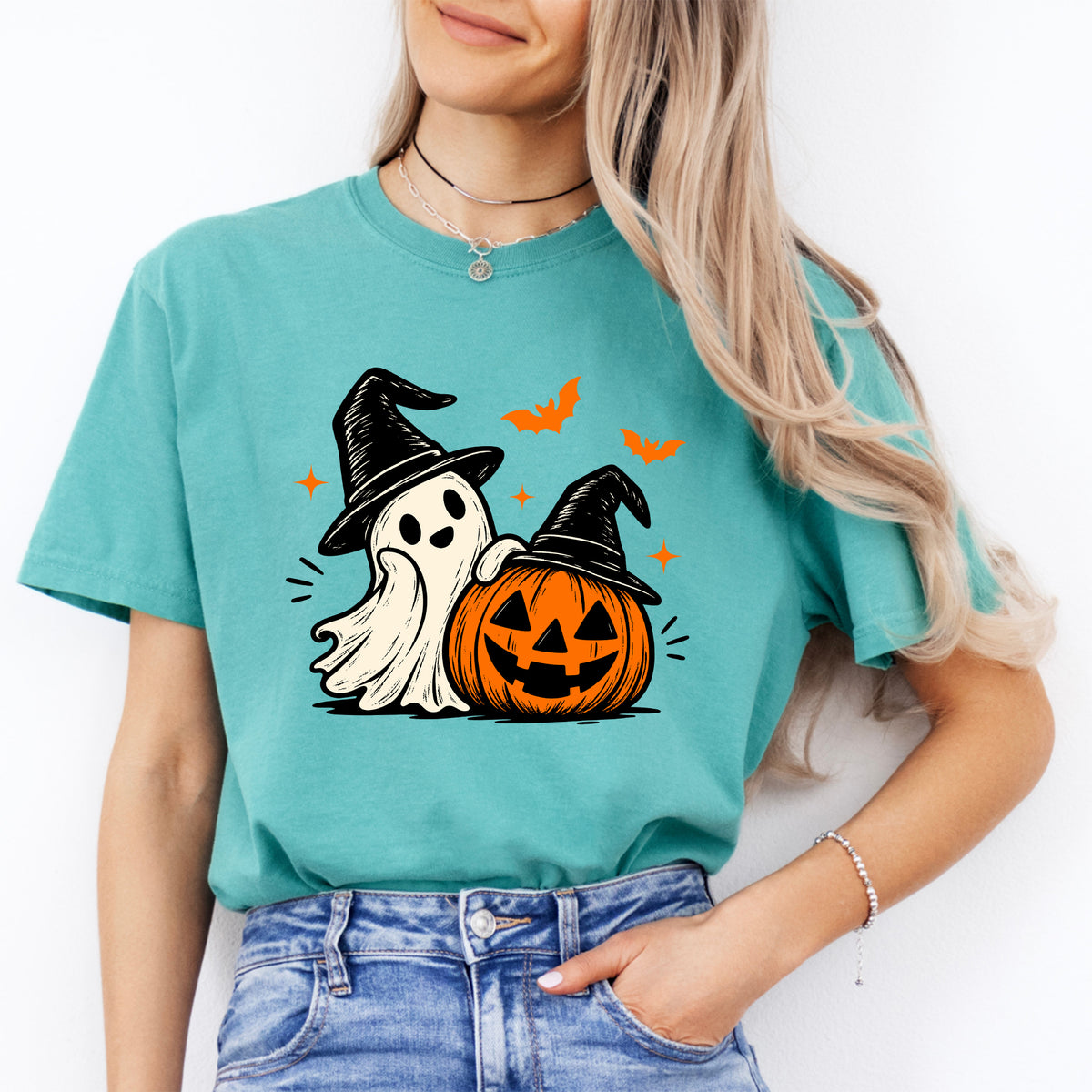 T-Shirt mit gruseligem Geisterkürbis