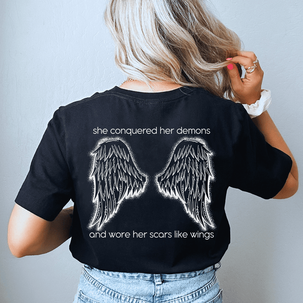 She Conquered Her Demons And Wore Her Scars Like Wings Tee Black / S Peachy Sunday T-Shirt