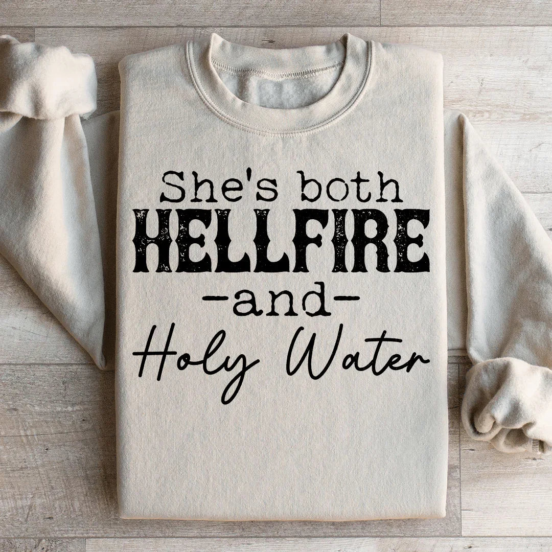 She's Both Hellfire And Holy Water Sweatshirt Sand / S Peachy Sunday T-Shirt