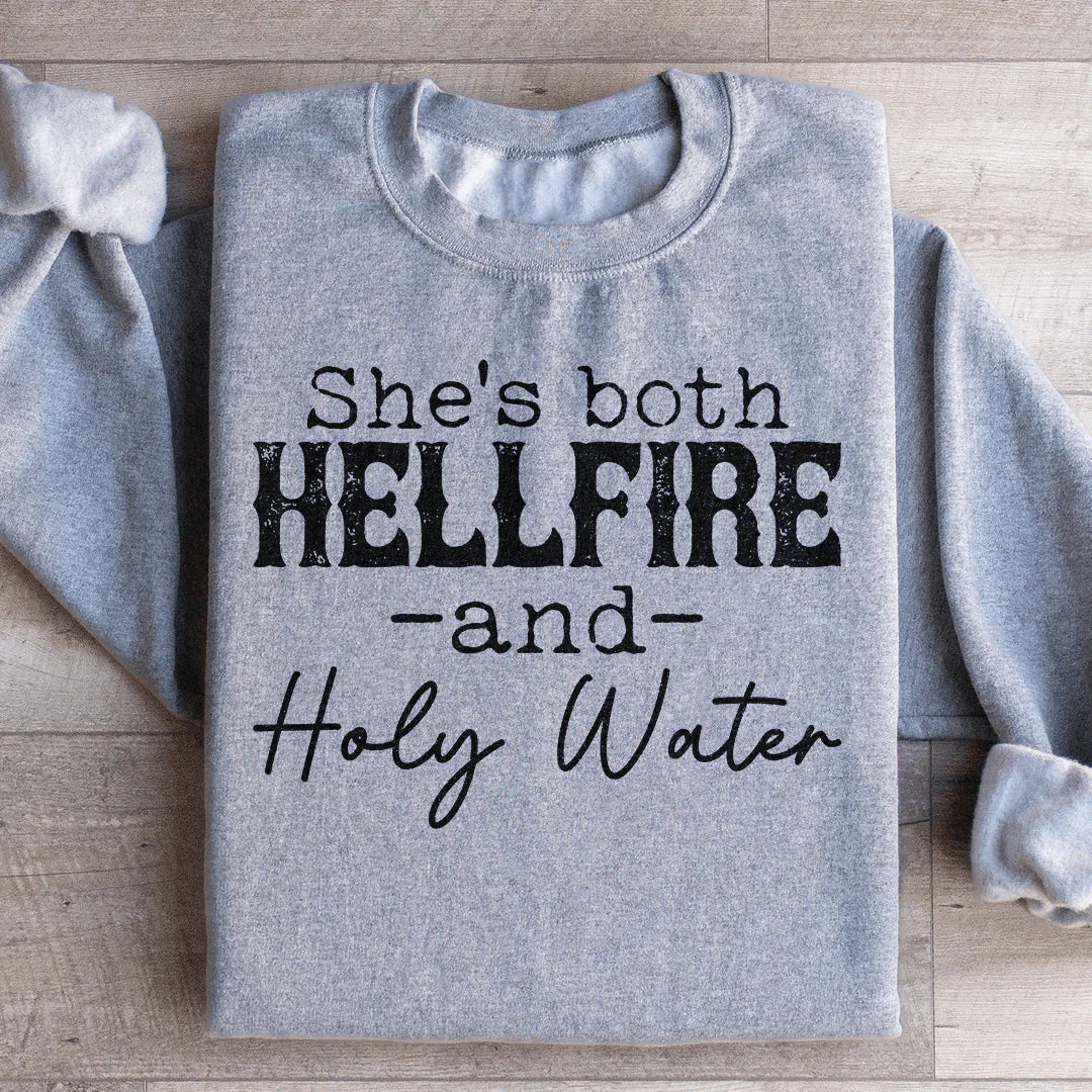 She's Both Hellfire And Holy Water Sweatshirt Sport Grey / S Peachy Sunday T-Shirt