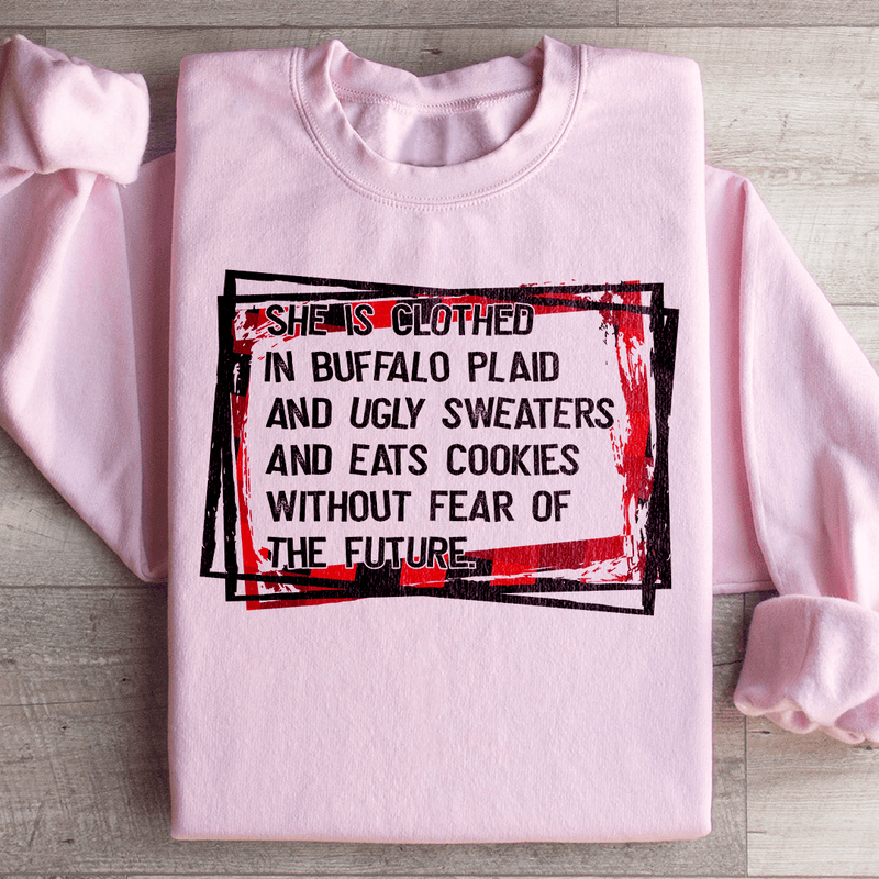 She's Clothed In Buffalo Plaid And Ugly Sweaters Sweatshirt Light Pink / S Peachy Sunday T-Shirt