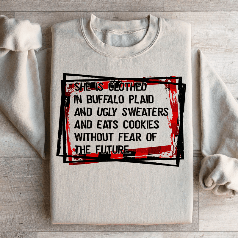 She's Clothed In Buffalo Plaid And Ugly Sweaters Sweatshirt Sand / S Peachy Sunday T-Shirt