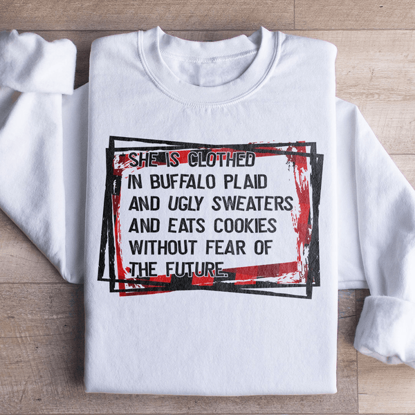 She's Clothed In Buffalo Plaid And Ugly Sweaters Sweatshirt White / S Peachy Sunday T-Shirt