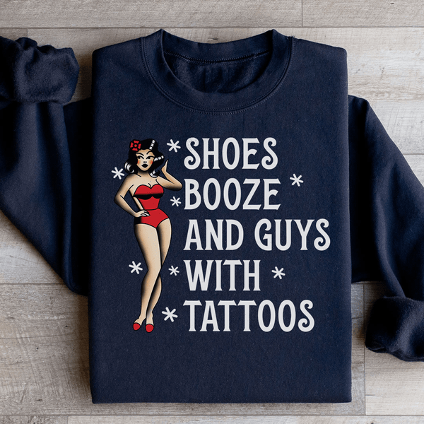 Shoes Booze And Guys With Tattoos Sweatshirt Black / S Peachy Sunday T-Shirt