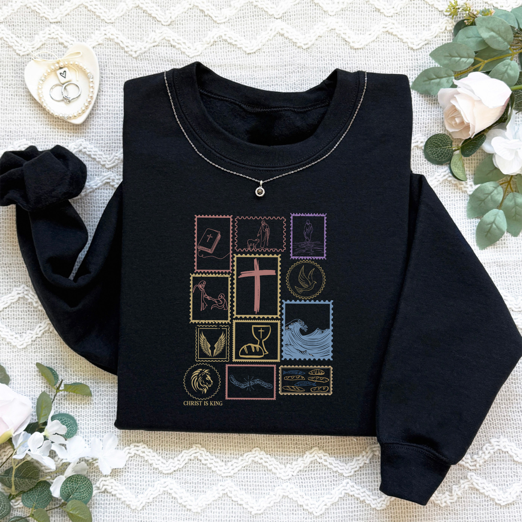 Christian Symbol Vintage Stamps Sweatshirt
