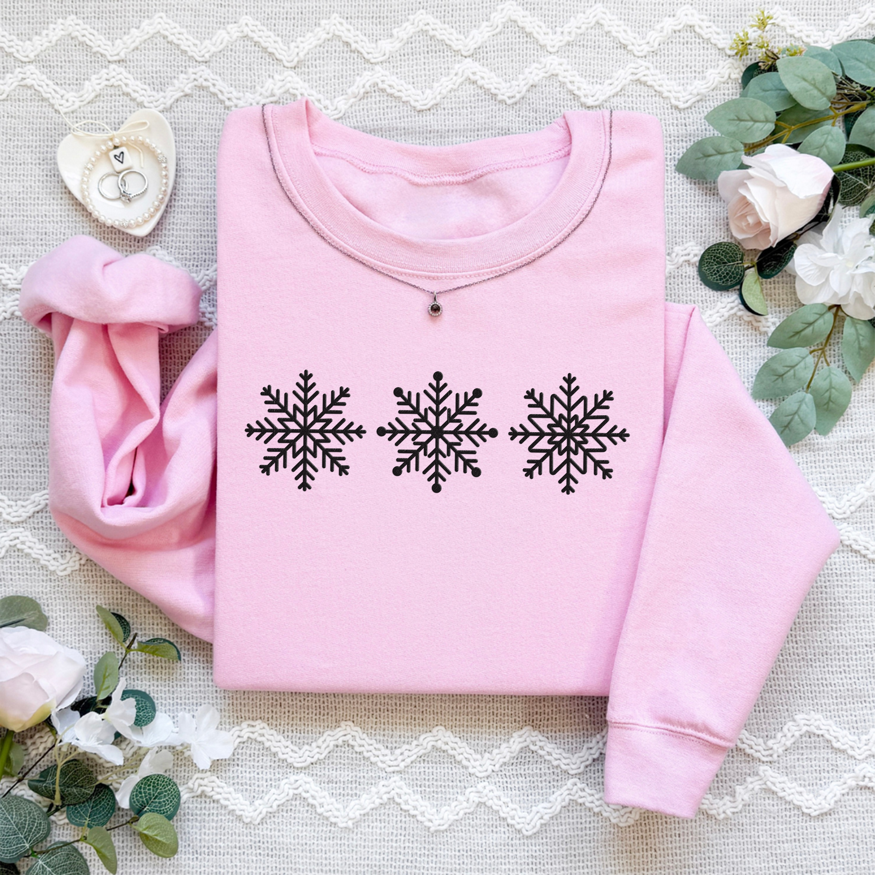 Embroidered Snowflakes Sweatshirt