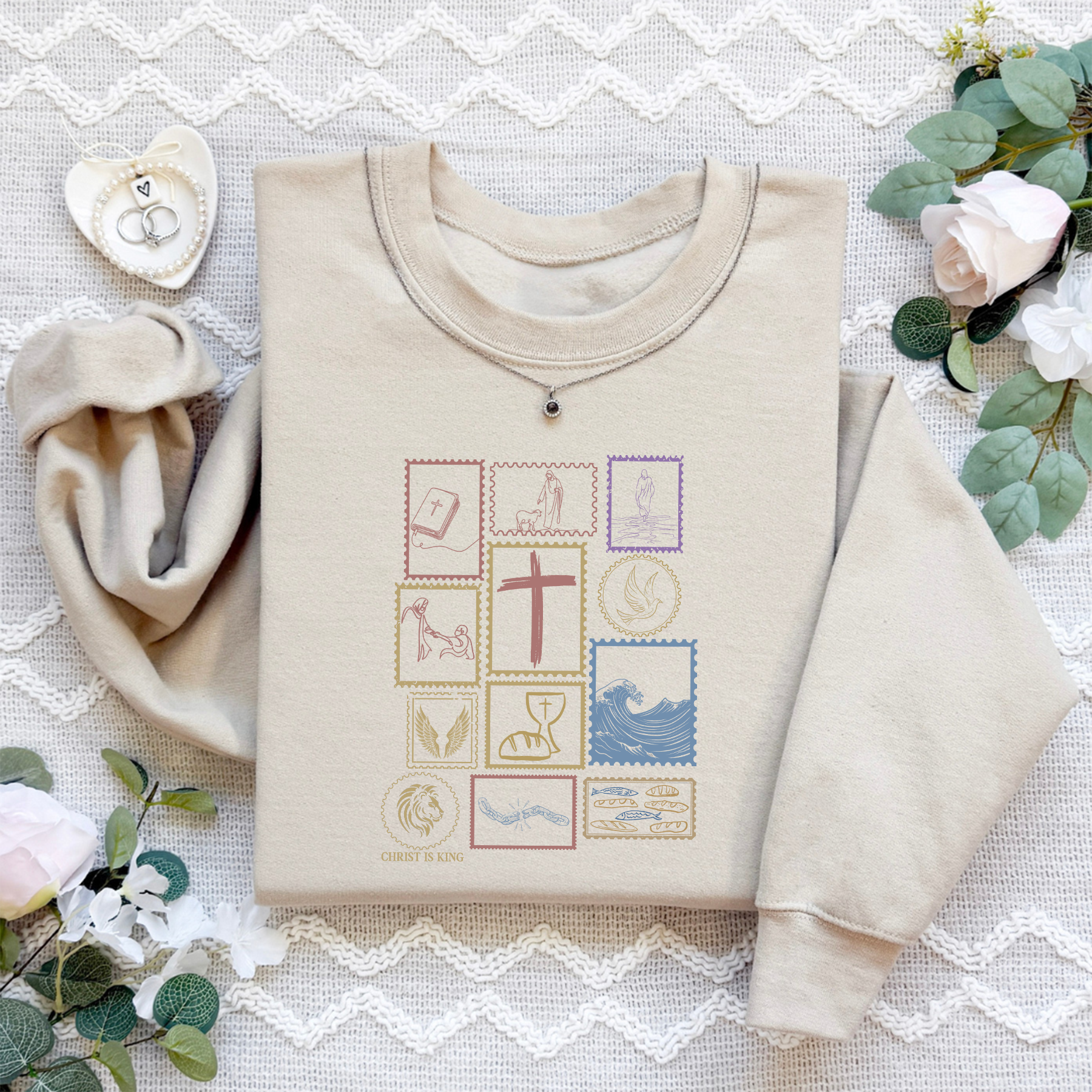 Christian Symbol Vintage Stamps Sweatshirt