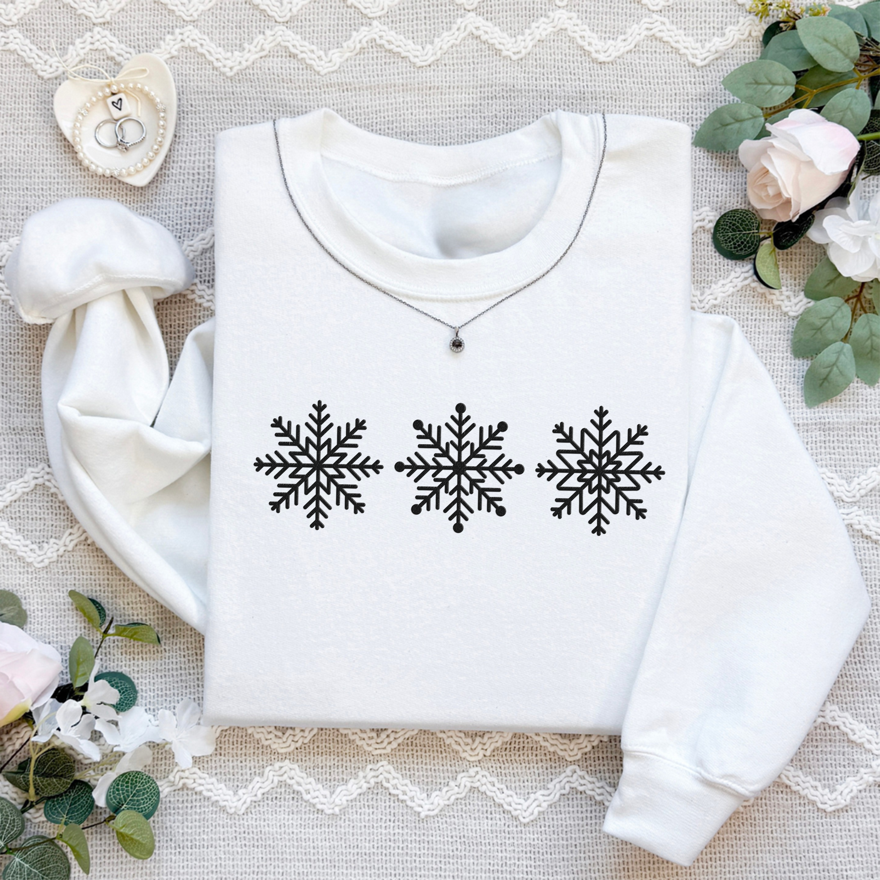 Embroidered Snowflakes Sweatshirt