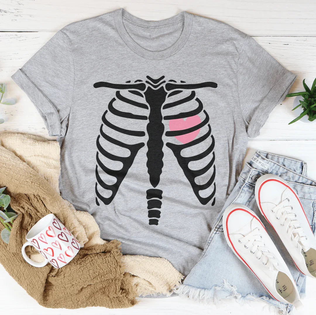 Skeleton With Heart Tee Athletic Heather / S Peachy Sunday T-Shirt