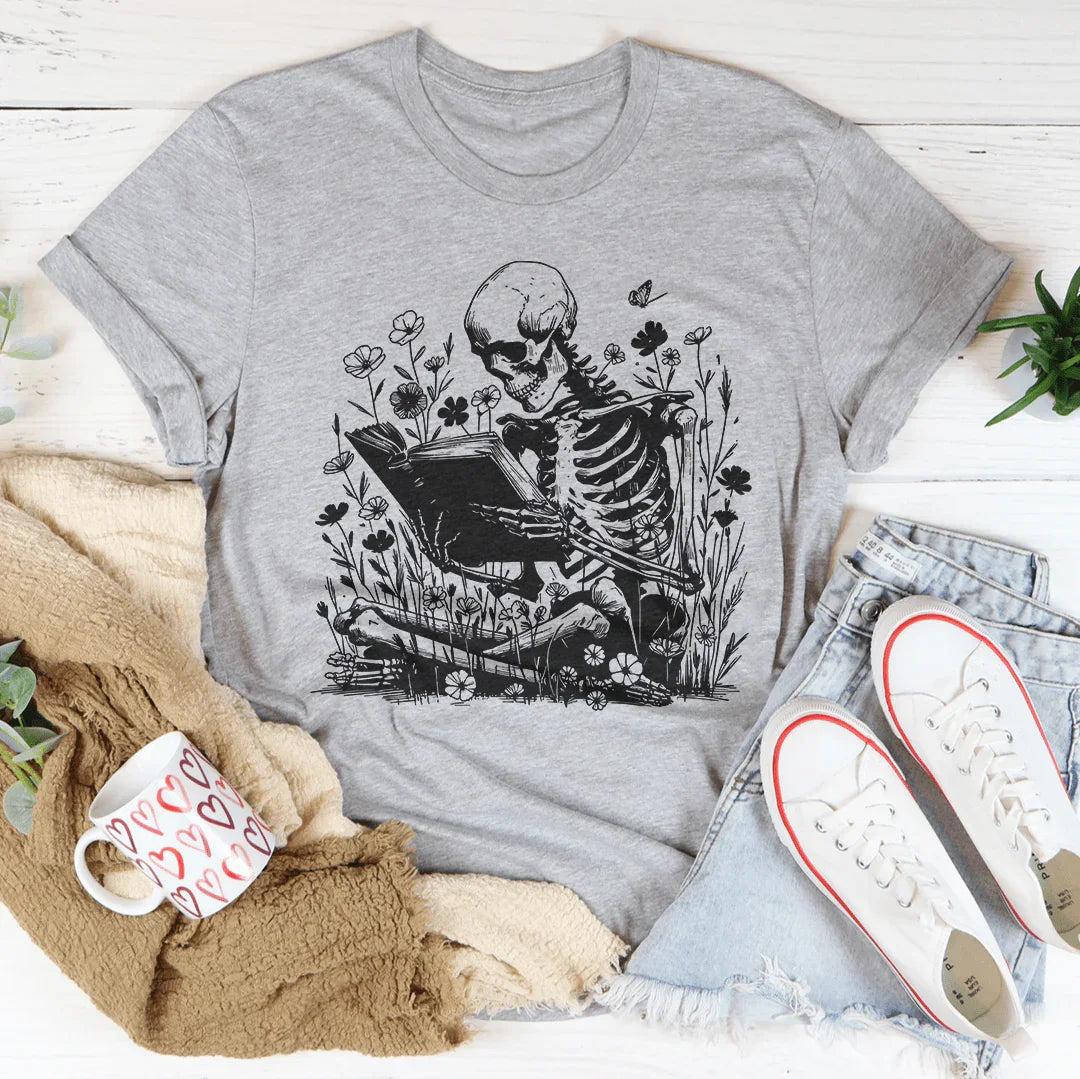 Skull With Books Tee Athletic Heather / S Peachy Sunday T-Shirt