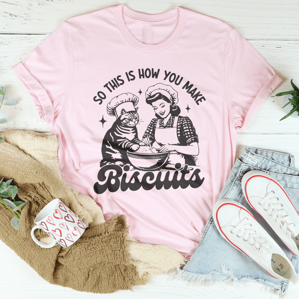 So This Is How You Make Biscuits Black Tee Pink / S Peachy Sunday T-Shirt