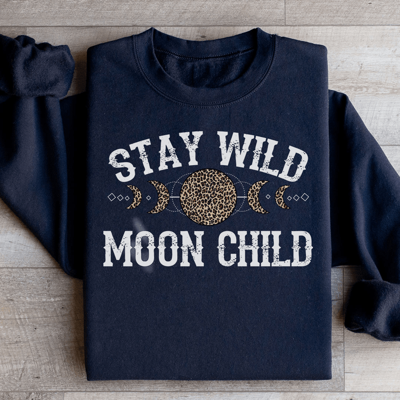 Stay Wild Moon Child Leopard Sweatshirt Black / S Peachy Sunday T-Shirt