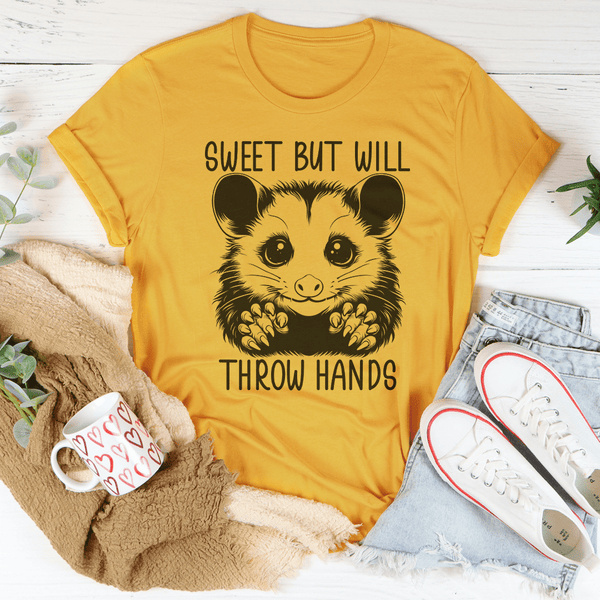 Sweet But Will Throw Hand Tee Mustard / S Peachy Sunday T-Shirt