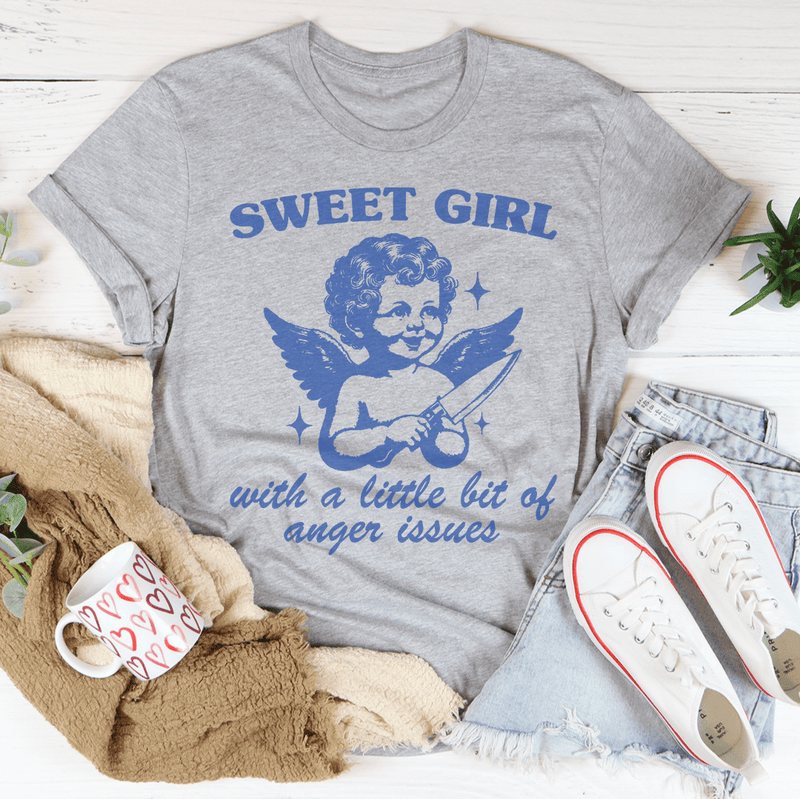Sweet Girl With A Little Bit Of Anger Issues Tee Athletic Heather / S Peachy Sunday T-Shirt