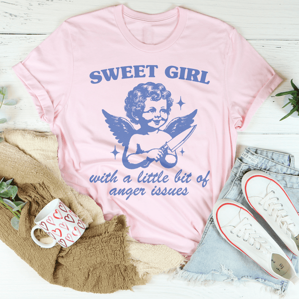 Sweet Girl With A Little Bit Of Anger Issues Tee Pink / S Peachy Sunday T-Shirt