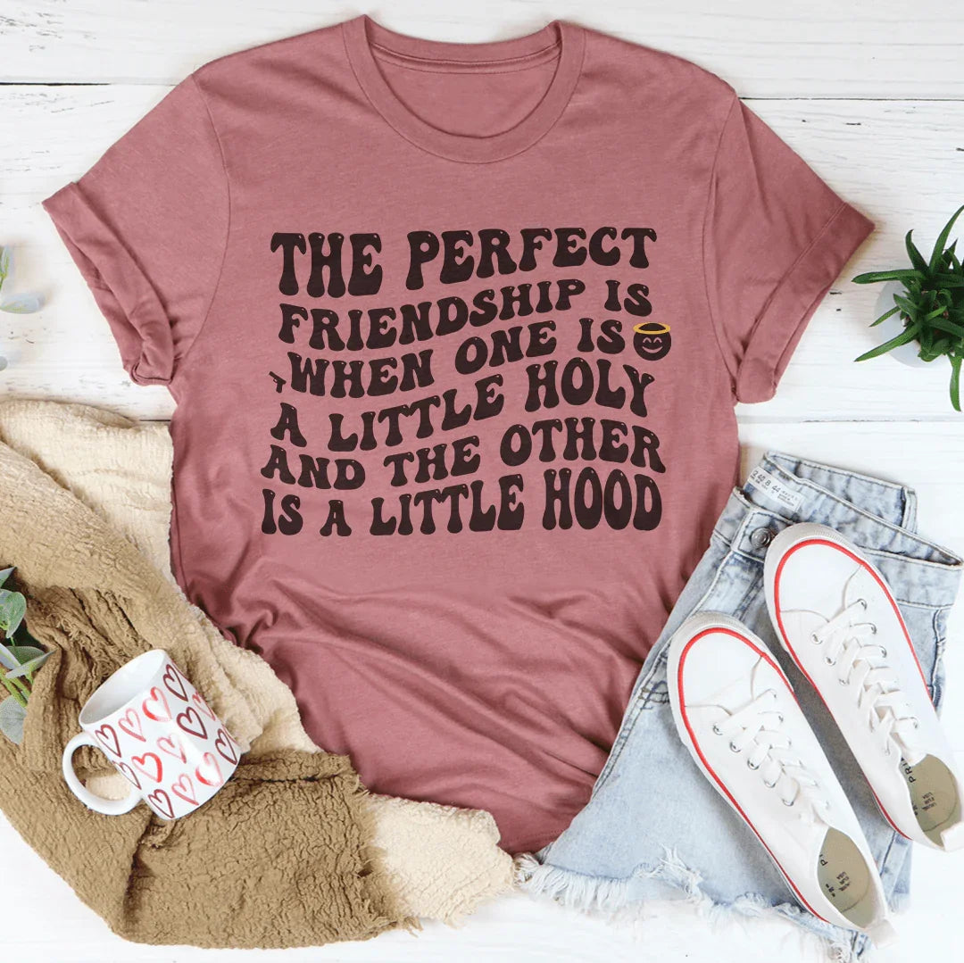 The Perfect Friendship Is When One Is A Little Holy Tee Mauve / S Peachy Sunday T-Shirt