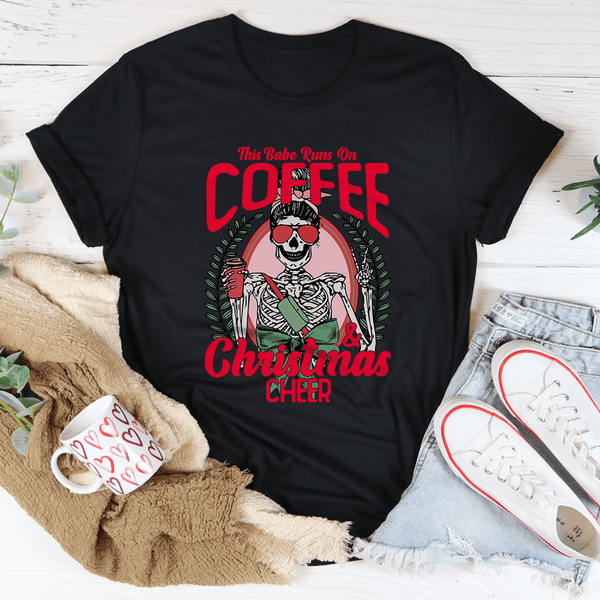 This Babe Runs On Coffee & Christmas Cheer Tee Black Heather / S Peachy Sunday T-Shirt