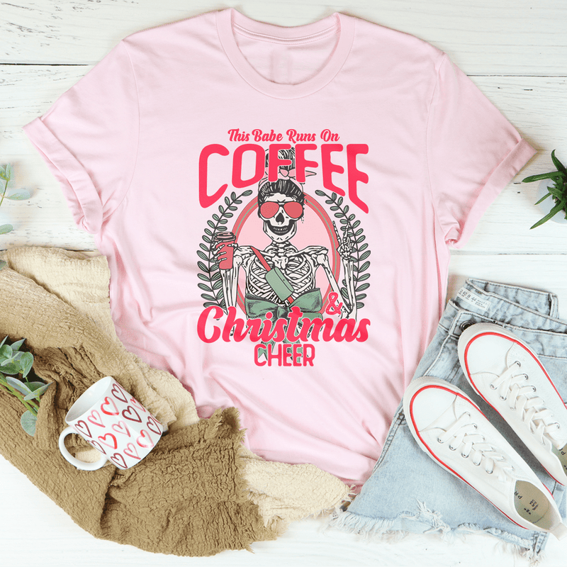 This Babe Runs On Coffee & Christmas Cheer Tee Heather Prism Peach / S Peachy Sunday T-Shirt