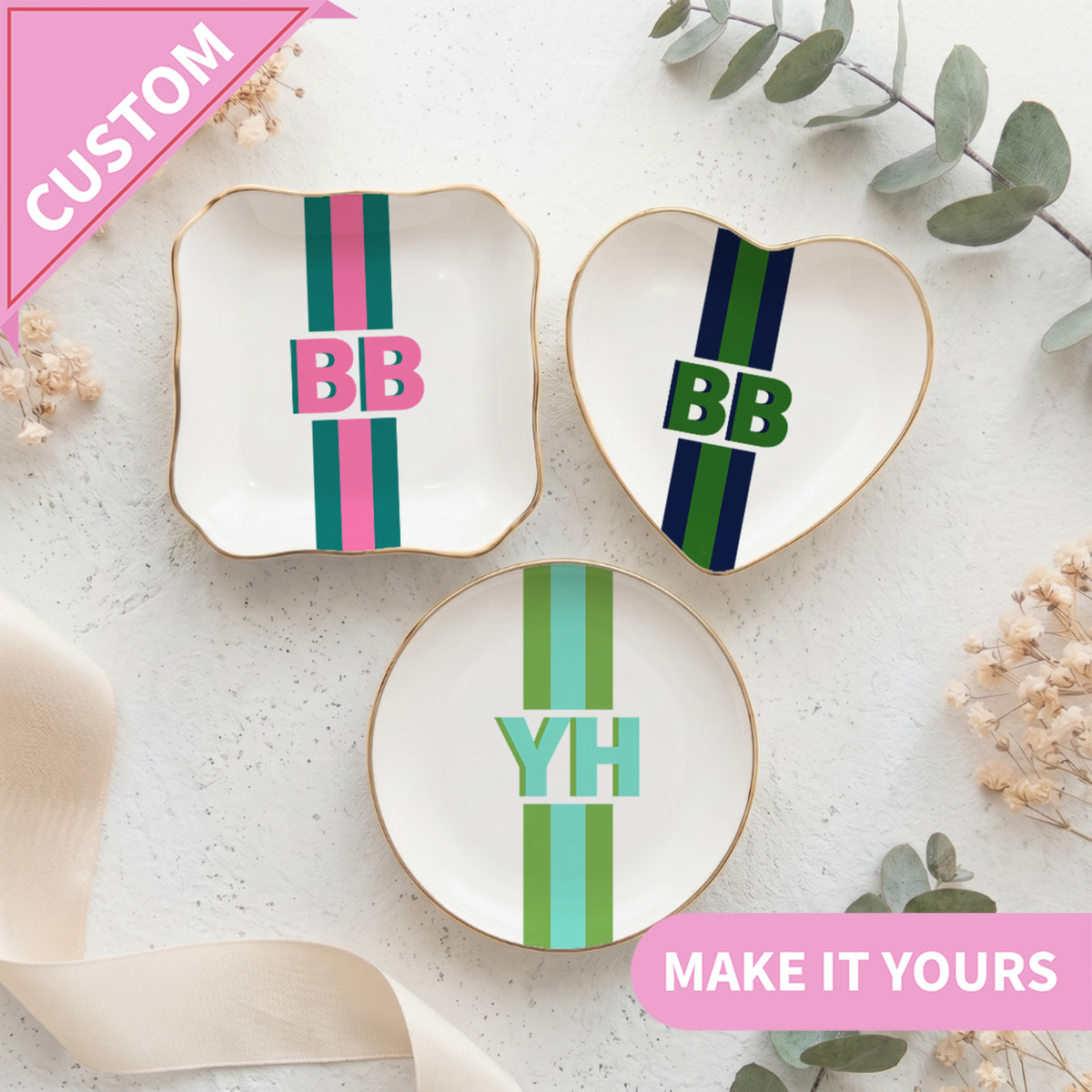 Personalisierte Ringschale mit Schattenmonogramm