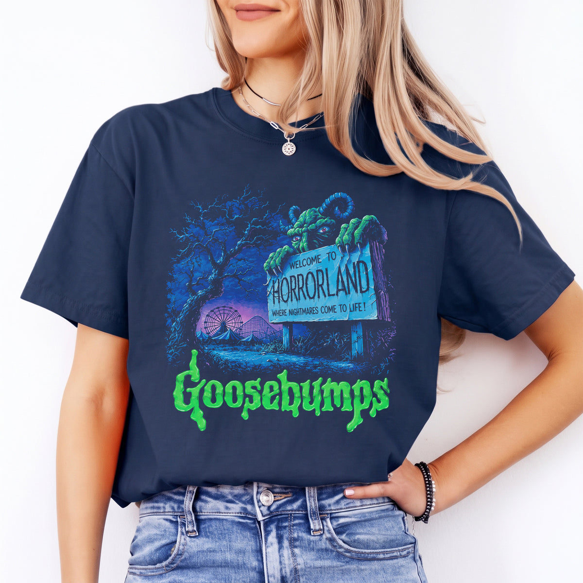 \"Welcome To HorrorLand Where Nightmares Come To Life!\" – Retro 90s Goosebumps Graphic Tee