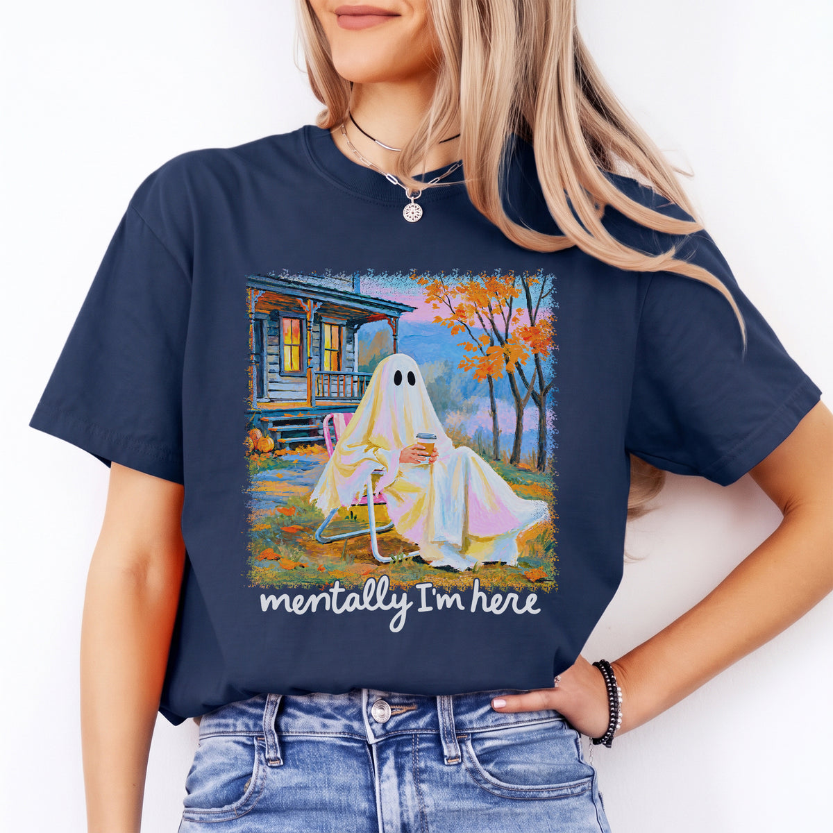 Mentally I am Here Summerween Ghost Tee