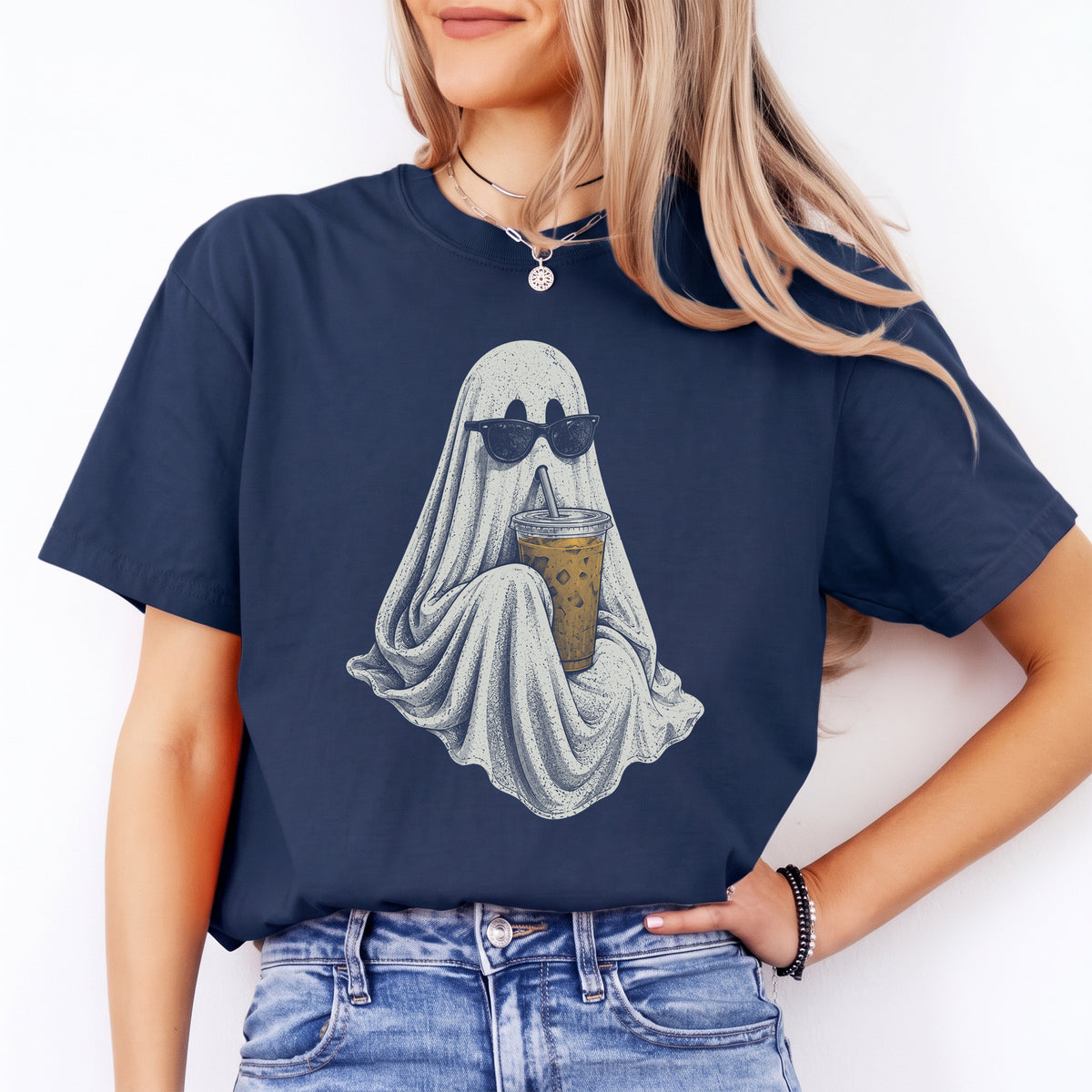 Ghost Drinking Coffee Tee