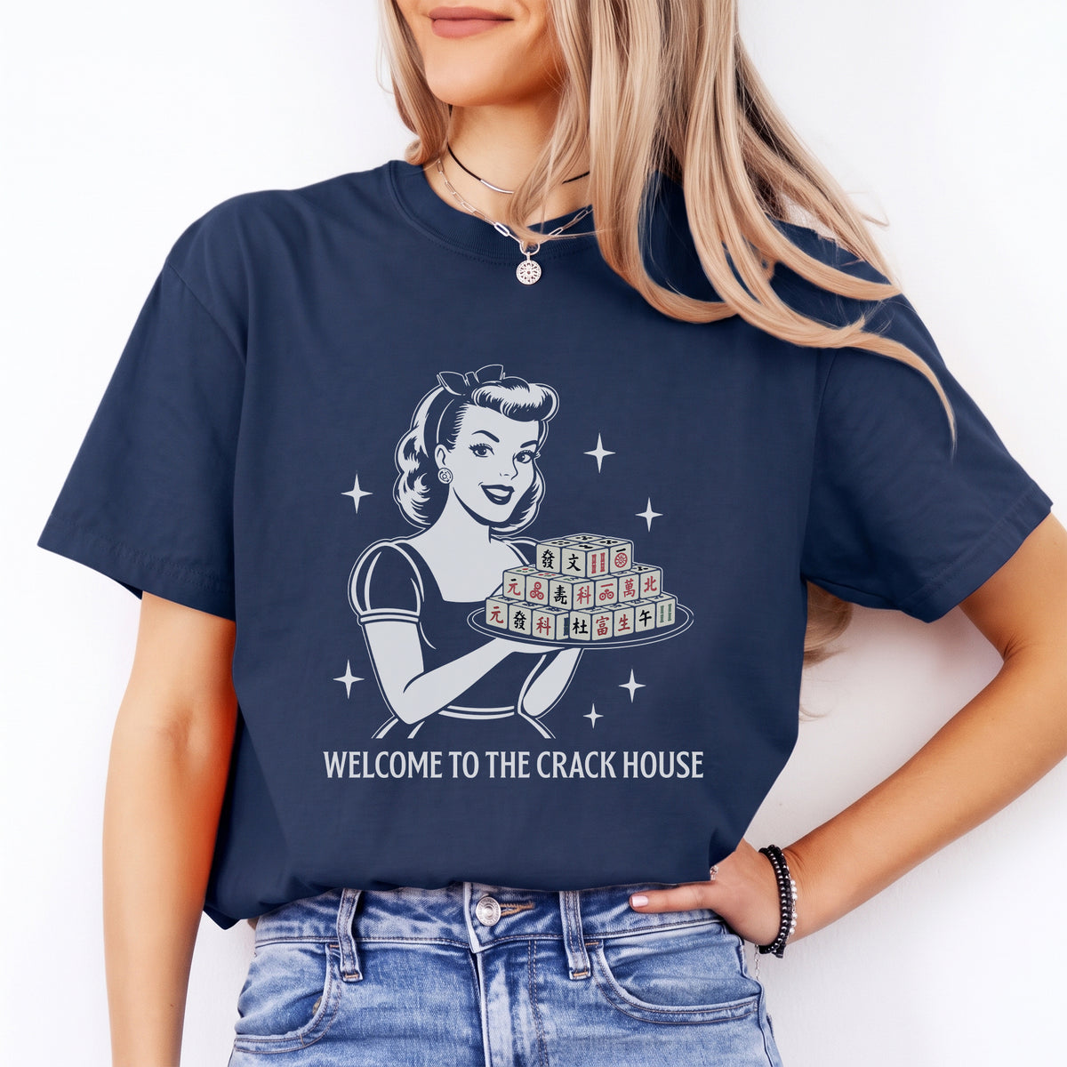 Welcome To The Crack House mahjong casual shirt in true navy