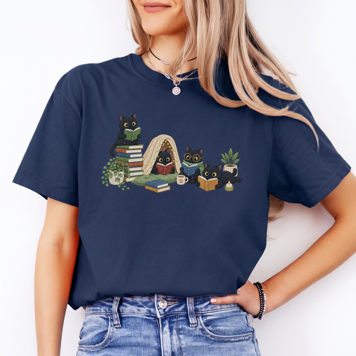 Black Cat Reading Tee