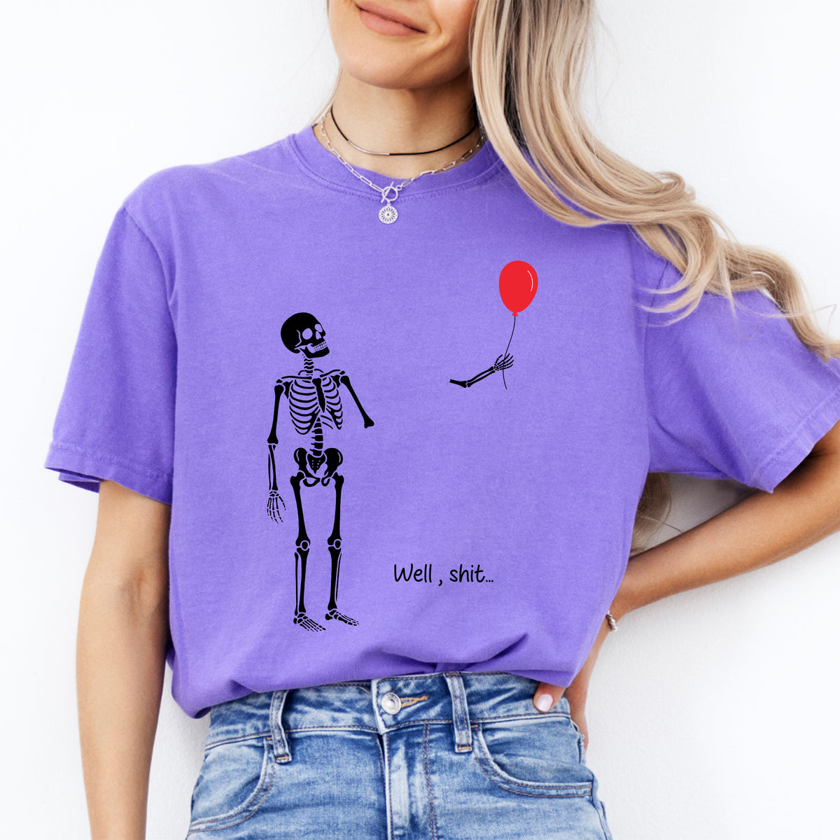 „Na toll, Scheiße …“ – Lustiges lässiges Shirt mit Skelettmotiv und abgetrenntem Arm