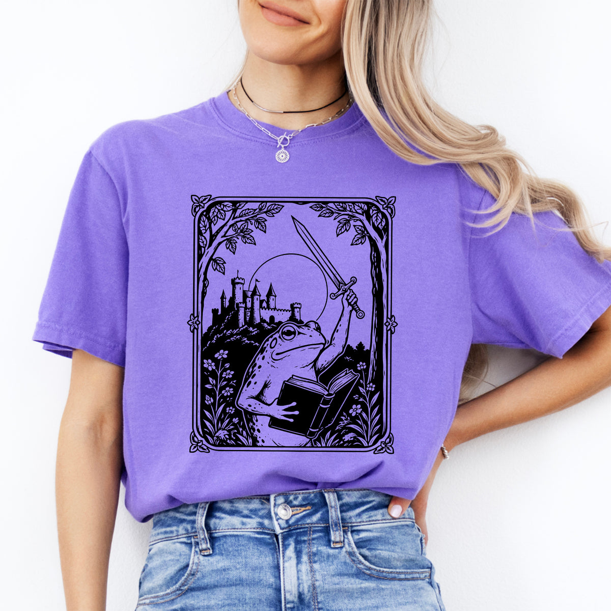 "We Read at Dawn" Fantasy Bookworm Graphic Shirt – Warrior Frog Tee