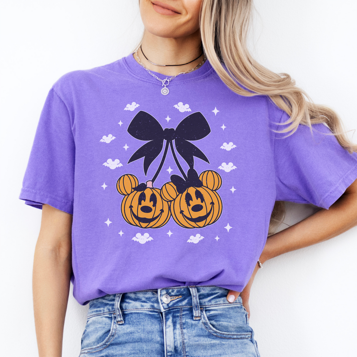 Halloween Disney Theme Park Graphic Tee – Mickey Pumpkin Coquette