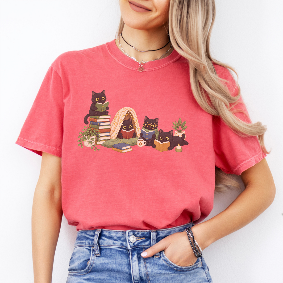 Black Cat Reading Tee
