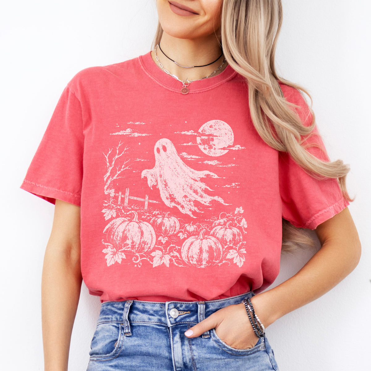 Vintage Halloween Pumpkin Field Spooky Season Tee