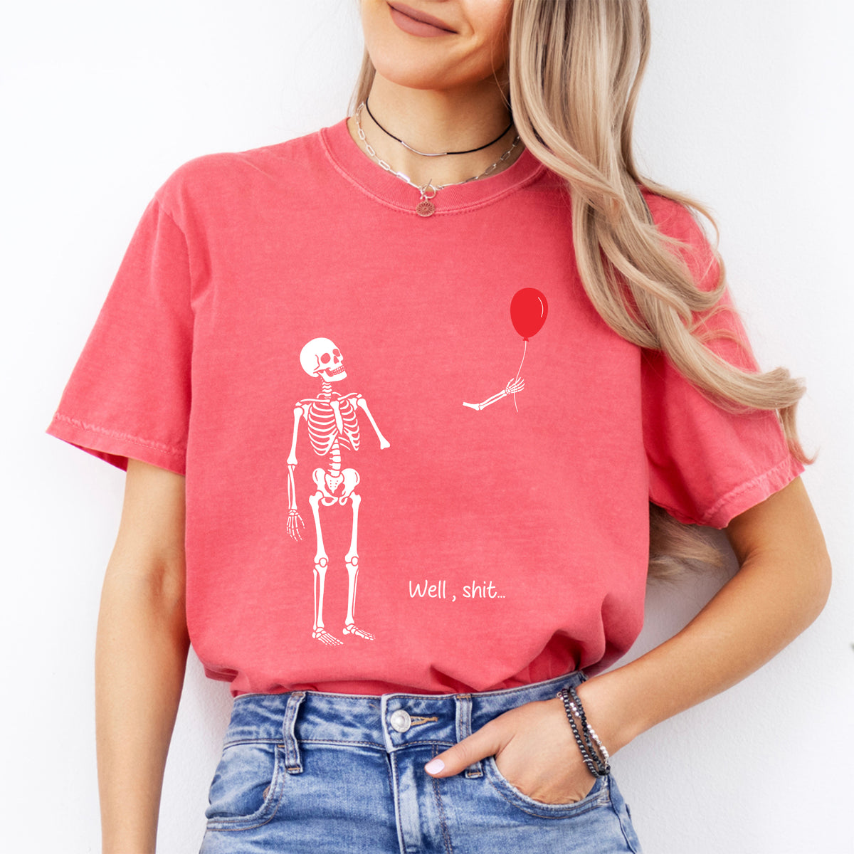 „Na toll, Scheiße …“ – Lustiges lässiges Shirt mit Skelettmotiv und abgetrenntem Arm