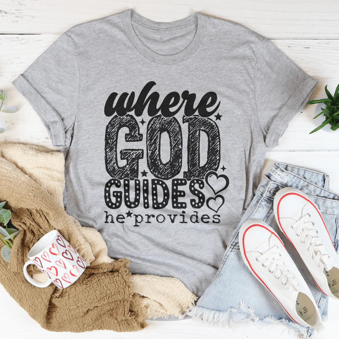 Where God Guides He Provides Tee Athletic Heather / S Peachy Sunday T-Shirt