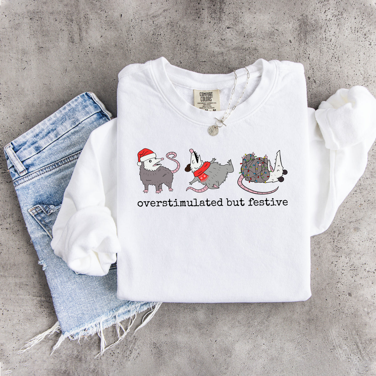 Sudadera navideña de zarigüeya: sobreestimulada pero festiva
