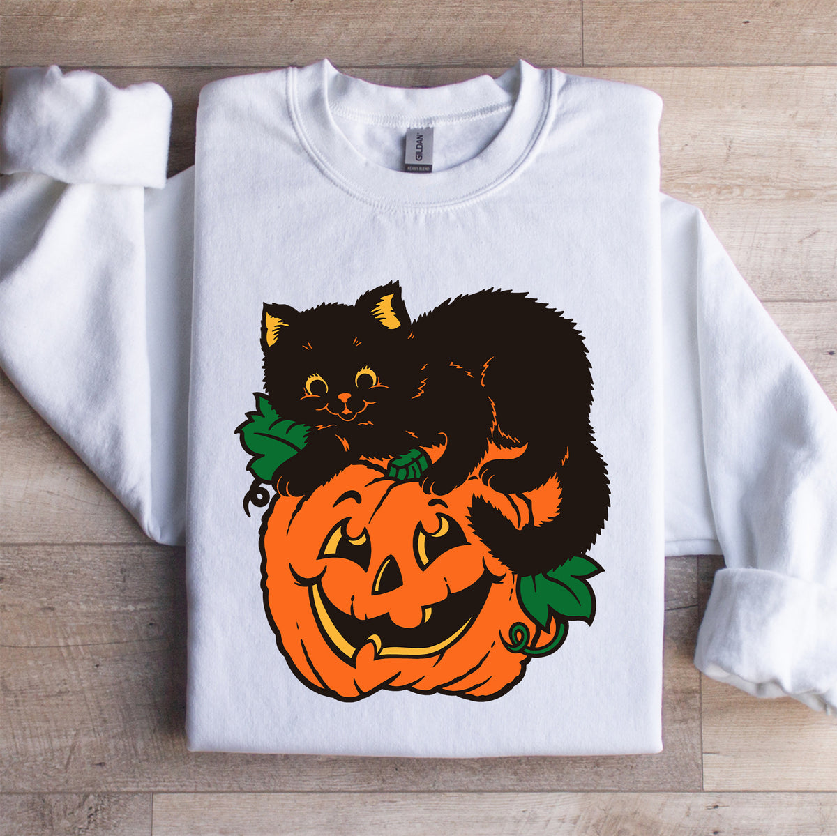 Vintage-Schwarzer-Kater-Kürbis-Sweatshirt