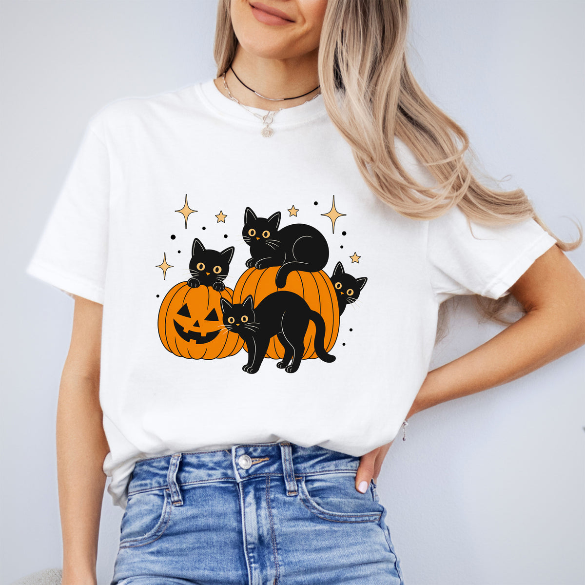 Halloween-T-Shirt „Schwarze Katze“