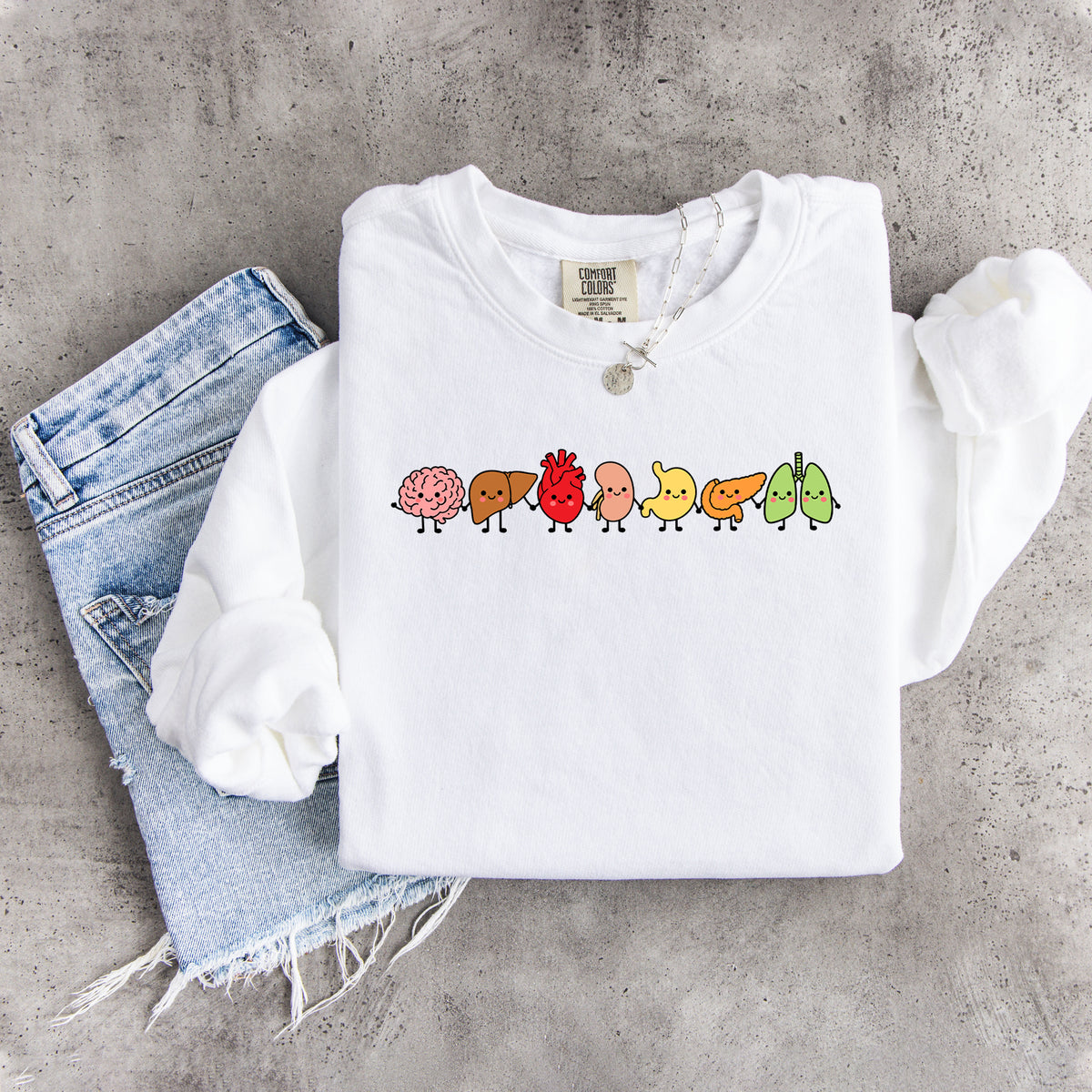 Sudadera de cuello redondo con anatomía de órganos humanos sonrientes y adorables
