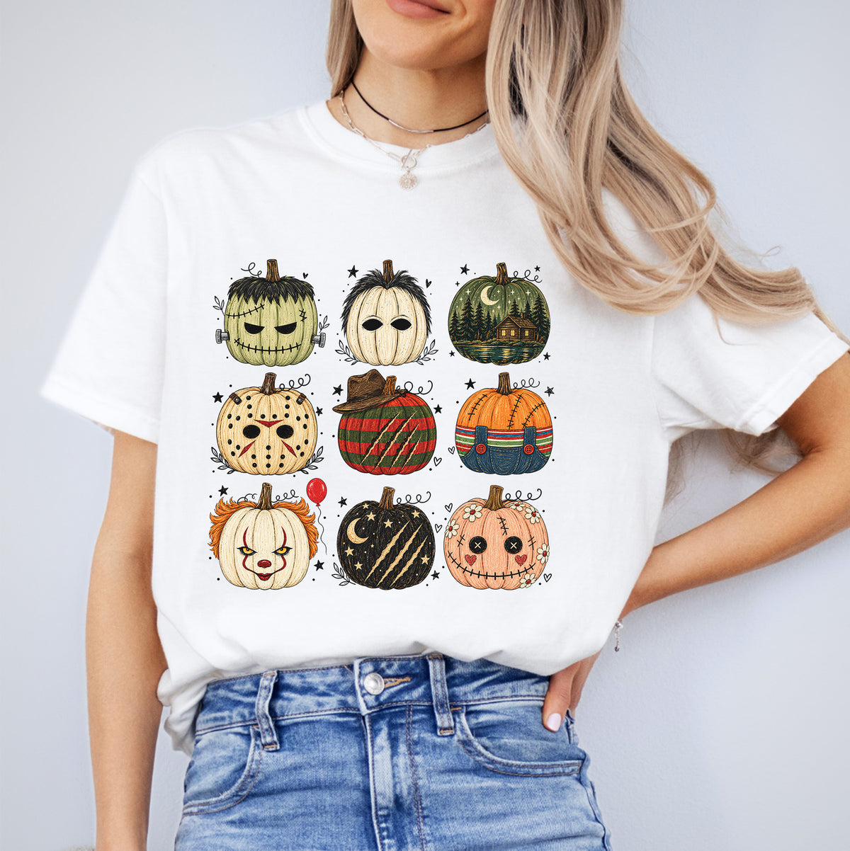 Horror Character Pumpkin Halloween movie graphic t-shirt in white