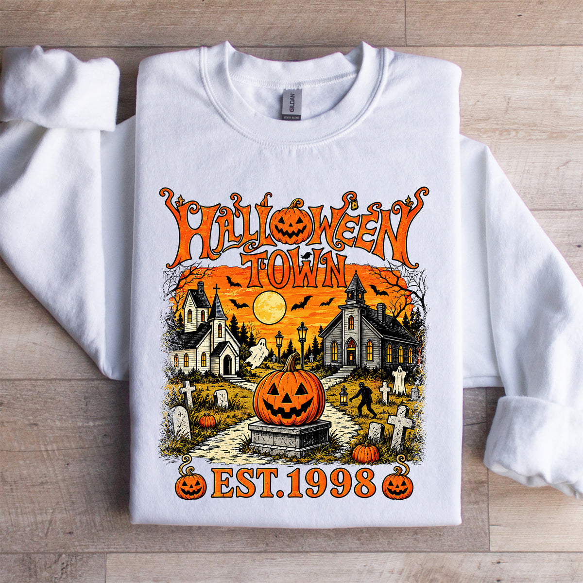 Halloweentown Est 1998 Vintage Spooky Crewneck Sweatshirt in White