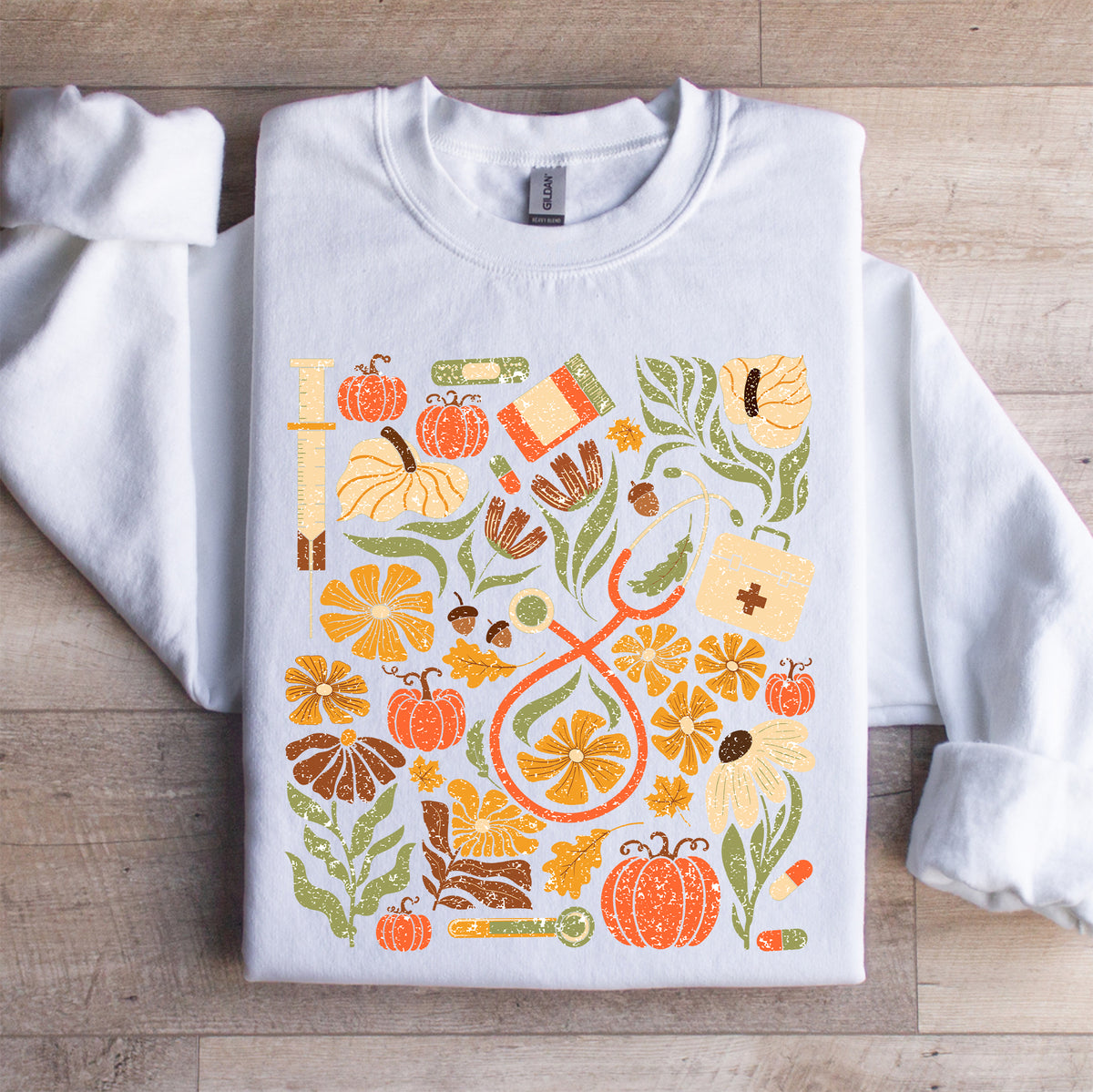Sudadera de felpa floral de atención médica otoñal - jersey de enfermera para el otoño