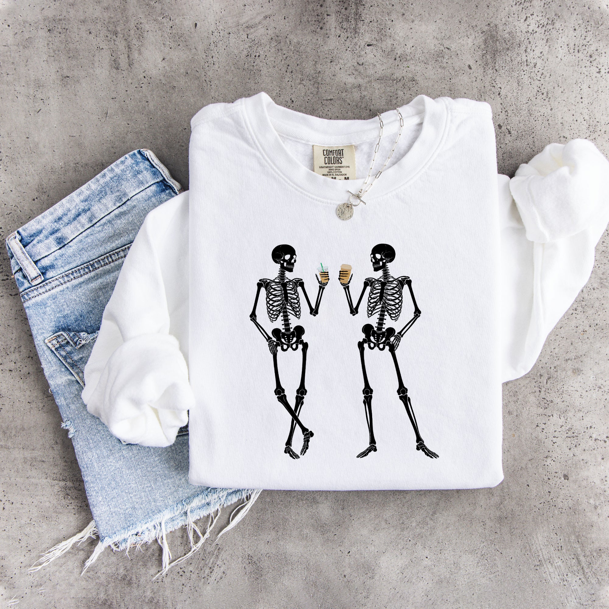 Skeleton Drinking Coffee Sweatshirt