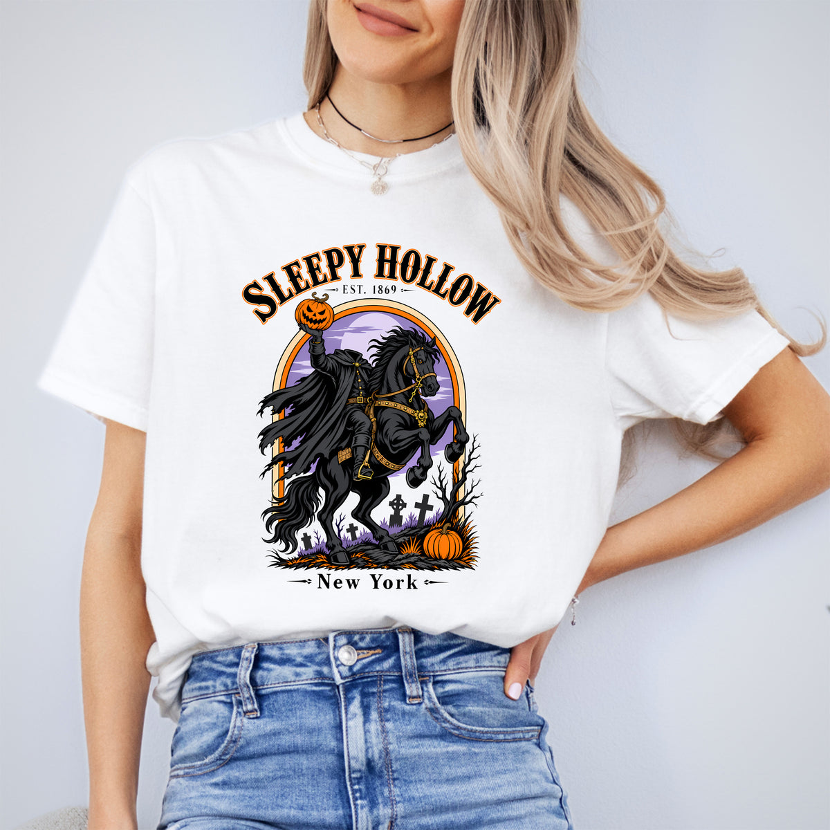 T-shirt à col rond graphique vintage du Cavalier sans tête de Sleepy Hollow