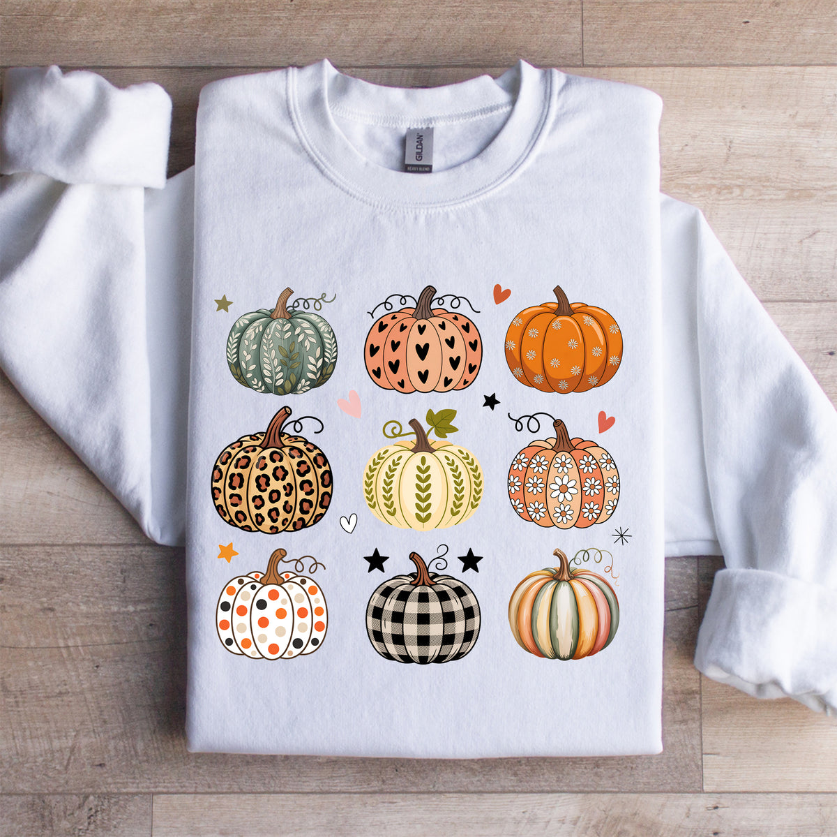 Sweatshirt mit Rundhalsausschnitt und Kürbismuster „Herbsternte“ – Süßes Kürbis-Sweatshirt für den Herbst