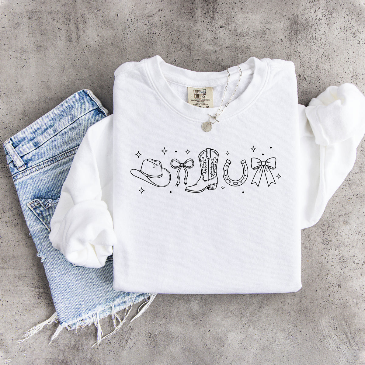 Western Coastal Cowgirl Line Art Graphic Sweatshirt